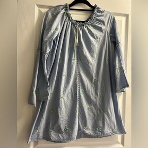 Victoria’s Secret Blue Floral Embroidered Cotton  PJ Tunic Short Dress Sz M